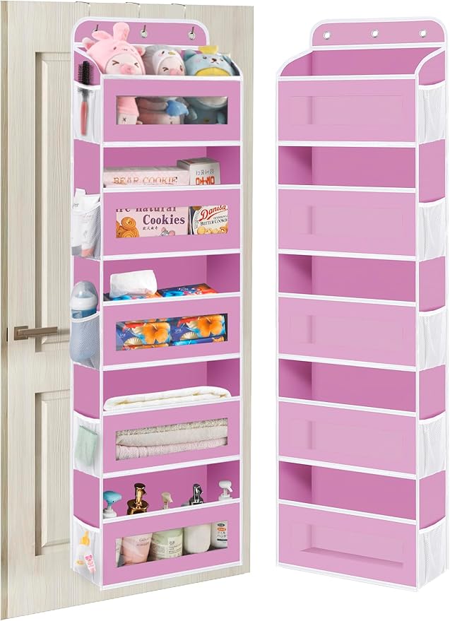Over The Door Organizer, 5 Shelves Closet Door Hanging Organizer with 10 Mesh Pockets, Nursery Closet Organizer, Baby Essentials, Dorm Room Essentials for Girls