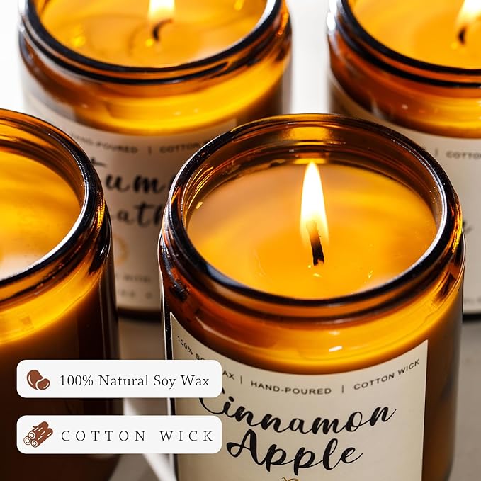 Fall Candles Set - 6 Pack Candles for Home Scented, Fall Scented Candles for Autumn Gift Home Decoration, Natural Non Toxic Soy Candle Gifts for Women, Cinnamon Apple/Autumn Wreath