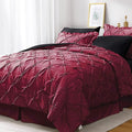 JOLLYVOGUE Burgundy Cal King Size Comforter Sets 7 Pieces, Pintuck Bed in a Bag Comforter Set for Bedroom, Bedding Comforter Sets with Comforter, Sheets,Ruffled Shams & Pillowcases