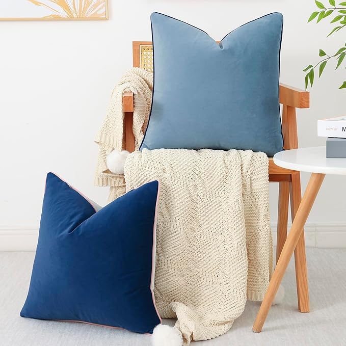 Mecatny Set of 4 Velvet Throw Pillow Covers 20x20, Soft Colorful Accent Decorative Couch Pillow Covers for Sofa Bedroom Living Room, Blue/Pink