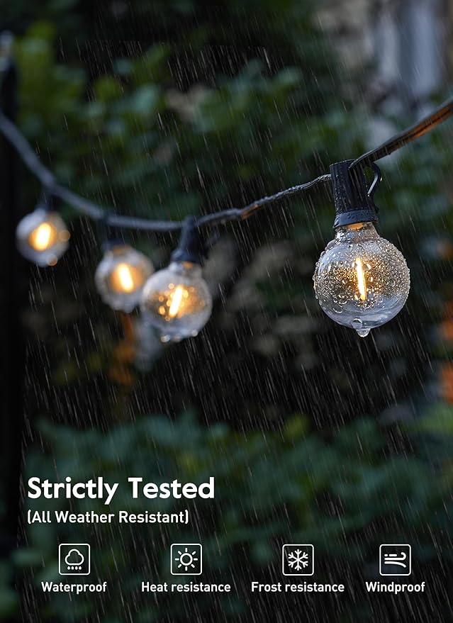 Outdoor String Lights 60 Feet G40 Globe Patio Lights with 32 Edison Shatterproof Bulbs(2 Spare), Waterproof Connectable Hanging Christmas Light for Backyard Porch Balcony Party Xmas Decor