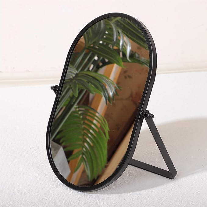 Metal Stand Adjustable Makeup Vanity Mirror Portable Black Desktop Mirror with 180° Rotation Desk Mirrors for Dressing Room,Bedroom, Bathroom,Tabletop
