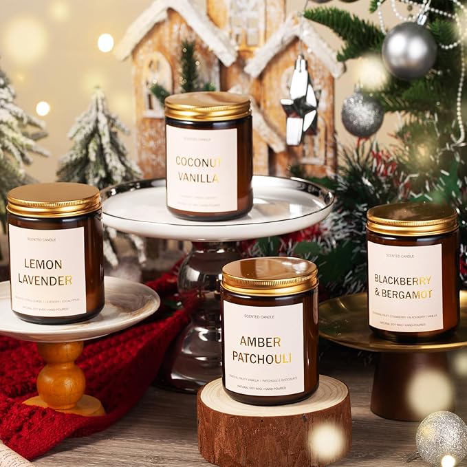 28oz Wood Wick Candles That Crackle: 4 Pack Scented Candles for Home Scented, Aromatherapy Candle Set with Crackling Wooden Wick Up to 200H Burning Candle Gift Set for Birthday Thanksgiving Christmas