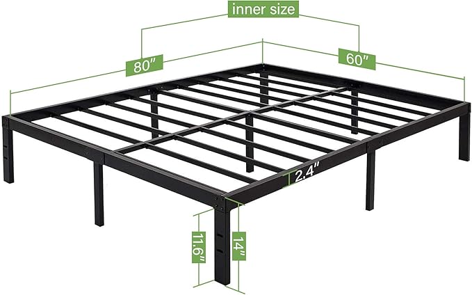 45MinST 14 Inch Reinforced Platform Bed Frame/3500lbs Heavy Duty/Easy Assembly Mattress Foundation/Steel Slat/Noise Free/No Box Spring Needed, Queen
