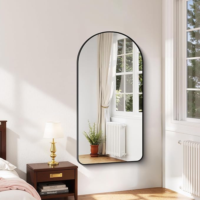 Arched Bathroom Mirror, 24"x48" Black Arched Mirror for Bathroom, Wall Mounted Mirror, Black Vanity Wall Mirror w/Metal Frame for Bedroom, Entryway, Living Room, Vertically Hanging