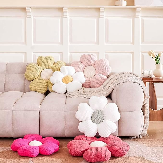 Flower Throw Pillow, Cute Flower Shaped Pillow Decorative Throw Pillow for Bed Couch, Soft Daisy Pillows Floor Seating Cushion Cushions (14.9 Inch Light Green)