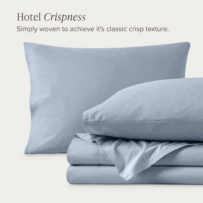 Bare Home 100% Organic Cotton Queen Sheet Set - Crisp Percale Weave - Lightweight & Breathable - Bedding Sheets & Pillowcases (Queen, Dusty Blue)