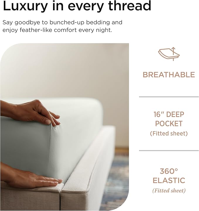 Threadmill Luxury 800 Thread Count Queen 100% Cotton Sheets - Light Grey Sateen Weave Bed-Sheets, Better Than Egyptian Cotton,4 Pc Solid Soft Bed Set, Fits 16" Deep Pocket