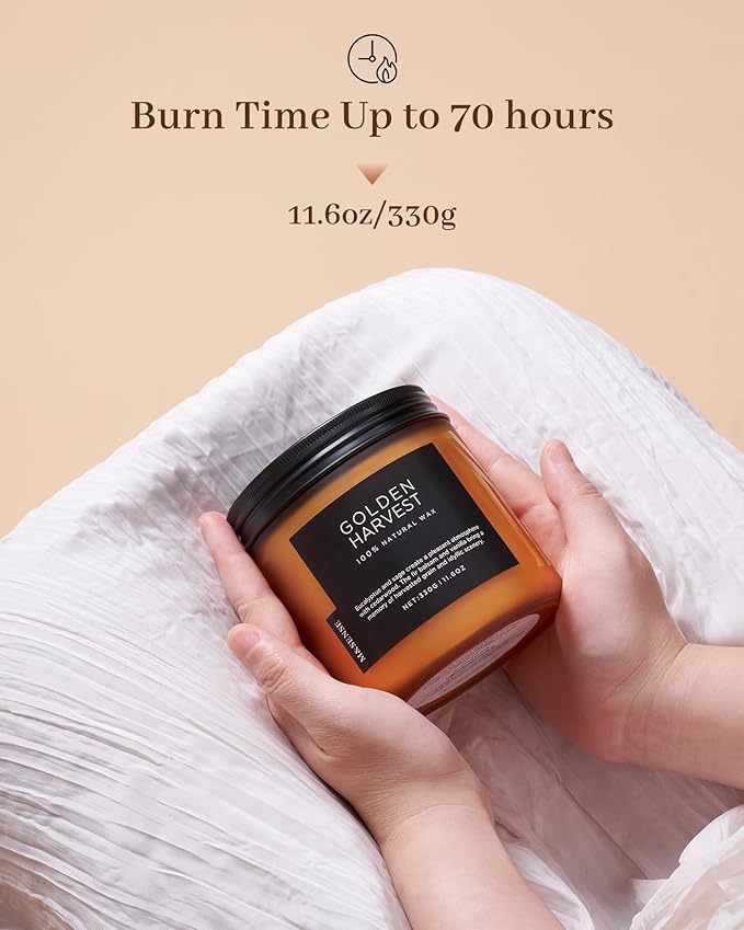 M&SENSE Fall Harvest Scented Candle, 11.6oz Natural Soy Wax 70 Hours Long Lasting Highly Scented 2 Cotton Wick Candle Gifts for Birthday Holiday, Decorative & Home