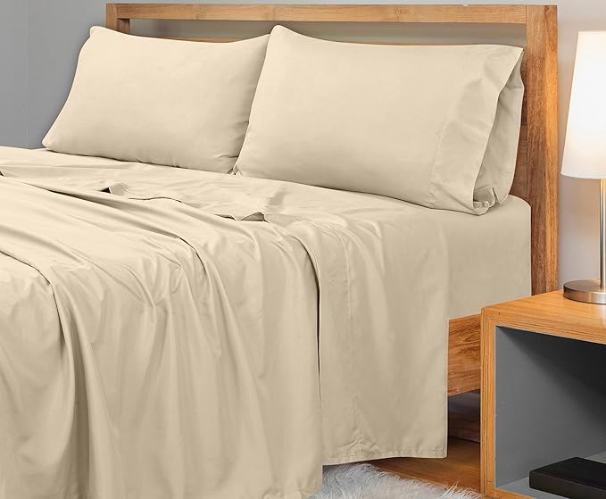 Royale Linens 300 Thread Count 100% Long Staple Combed Cotton Flat Sheet - Super Soft - Top Sheets - Full Flat Sheet Sold Separately - Breathable, Cool & Crisp Percale Sheets Only (Full, Cream)