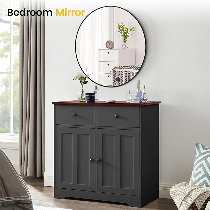 20 Inch Black Round Wall Mirror, Circle Mirror Metal Frame for Bathroom, Vanity, Entryway, Bedroom, Living Room, Wall Mounted Modern Rustic Decor