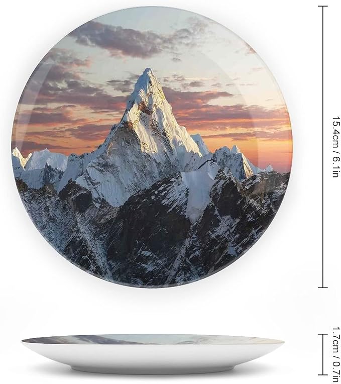 XISUNYA 7 Inch Decorative Plate,Apartment Decor Tableware Plate, Evening of South Mountain Colorful Nepal Everest Print Ornament Display Plate for Dining Table Setting, Christmas Tablescape
