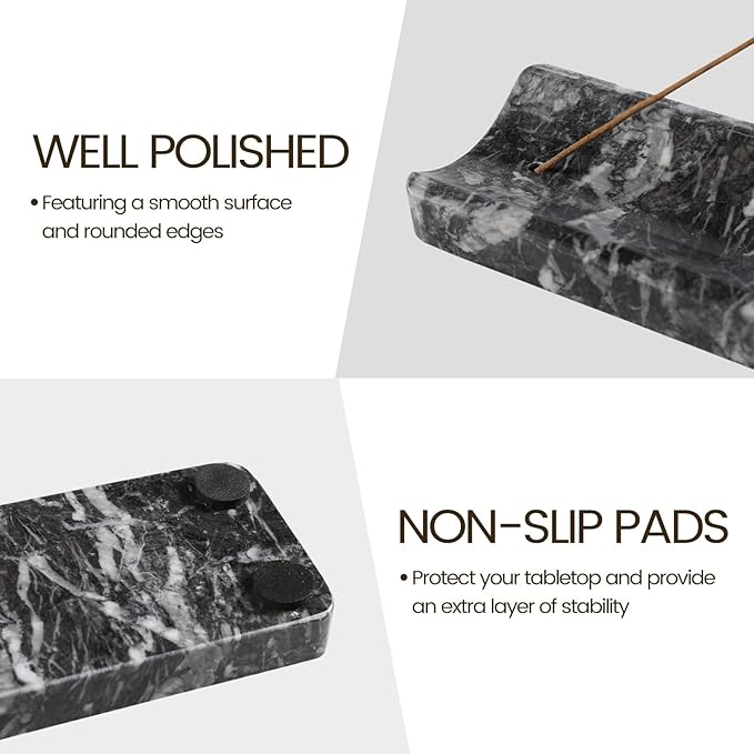 Koville Marble Incense Holder, Incense Holder for Sticks, Incense Sticks Holder Ash Catcher for Meditation Yoga SPA, Natural Stone Incense Burner, Home Table Decor (Black)
