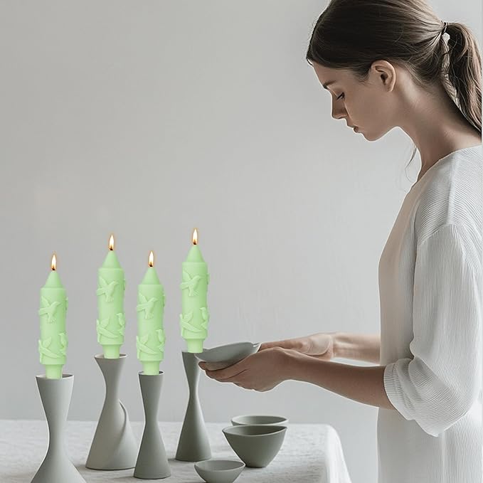 Green Short Taper Candle Hummingbird CandleSticks Dripless Mini Tapered Candles for Christmas Home Decor 6 inch Set of 4,Green