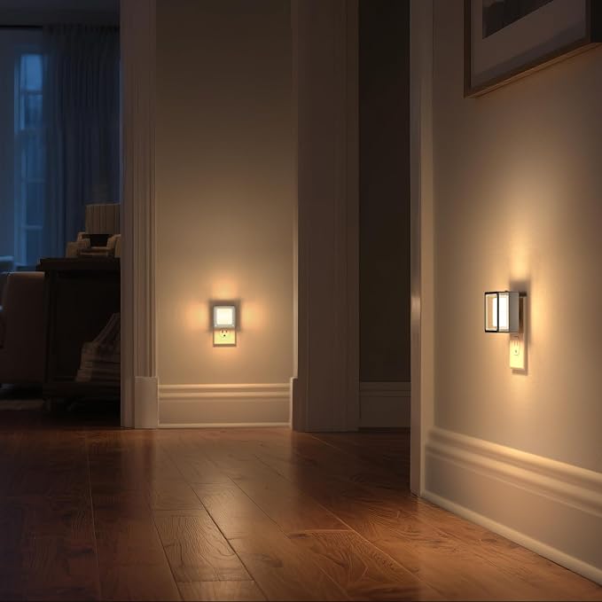 DORESshop Night Light, Night Lights Plug into Wall,2 Pack 3000K LED Nightlight with Adjustable Brightness, Automatic Night Light Plug in with Light Sensor for Bathroom Hallway Room Decor, Silver