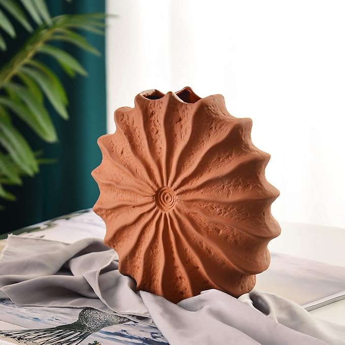Windmill Ceramic Vase Set of 2 - Terracotta Vases with Fall Decor for Flowers, Table Centerpieces and Gifts