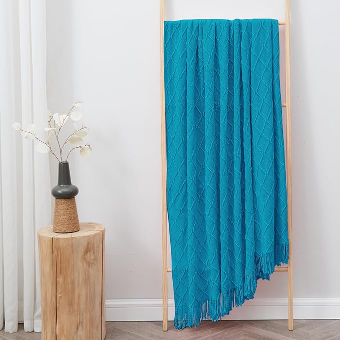 inhand Teal Throw Blanket for Couch and Bed, Soft Living Room Home Decor Knitted Twin Size Blanket, Outdoor Lightweight Breathable Summer Blanket, Farmhouse Warm Woven Decorative, 60"x80"