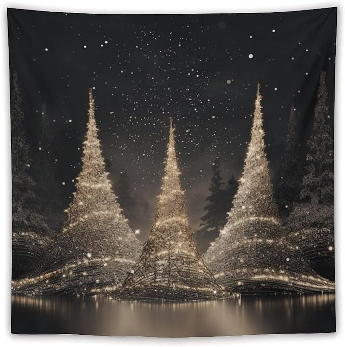 MaSiledy Wall Tapestry Silver Lighted Christmas Trees Tapestry Christmas Holiday Vintage Aesthetic Tapestry Wall Hanging Wall Hanging Decor Tapestry for Bedroom Aesthetic Alt Room 60"x60"