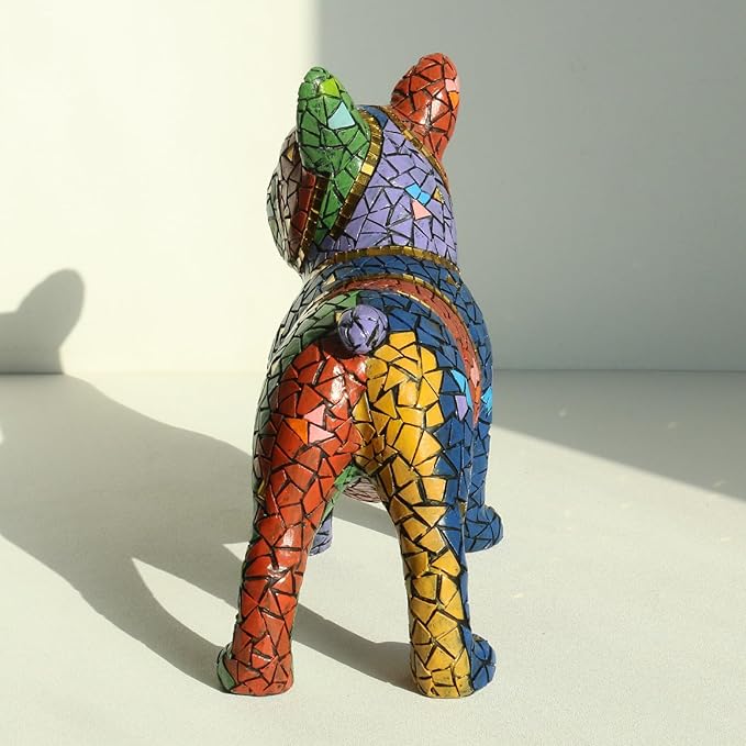 Lukitas French Bulldog Statue Home Decor, Colorful Dog Sculpture, Mosaic Animal Ornament Figurine for Living Room Office Garden Yard, Resin 7.5''