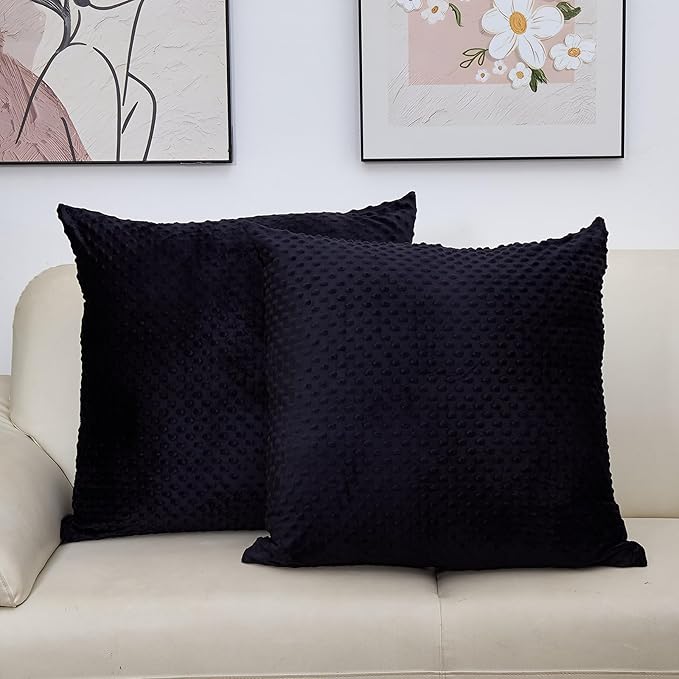 2 Packs Throw Pillow Covers, Neutral Decorative Couch Pillow Cover for Living Room Bed Sofa Rustic Farmhouse Boho Home Decor, Soft Plush Cushion Case Slipcover (Black, 26"x 26")