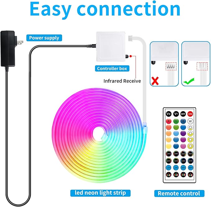 50ft RGB LED neon Rope Lights LED neon Strip Lights with Remote Control/APP Control IP65 24V Waterproof Flexible Neon LED Strip Lights,Led Lights for Bedroom Room Outdoors Décor