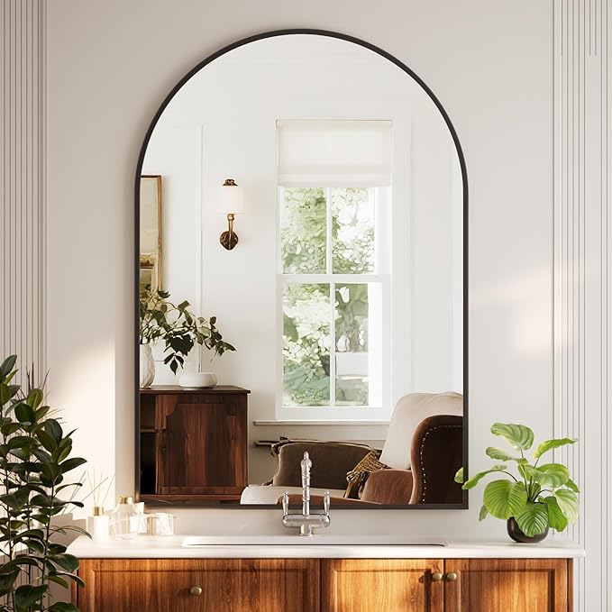 HARRITPURE 32"x48" Arched Bathroom Mirror - Black Wall Mounted Vanity Mirror Aluminum Alloy Frame Large Arch Wall Mirror for Living Room, Bedroom and Entryway