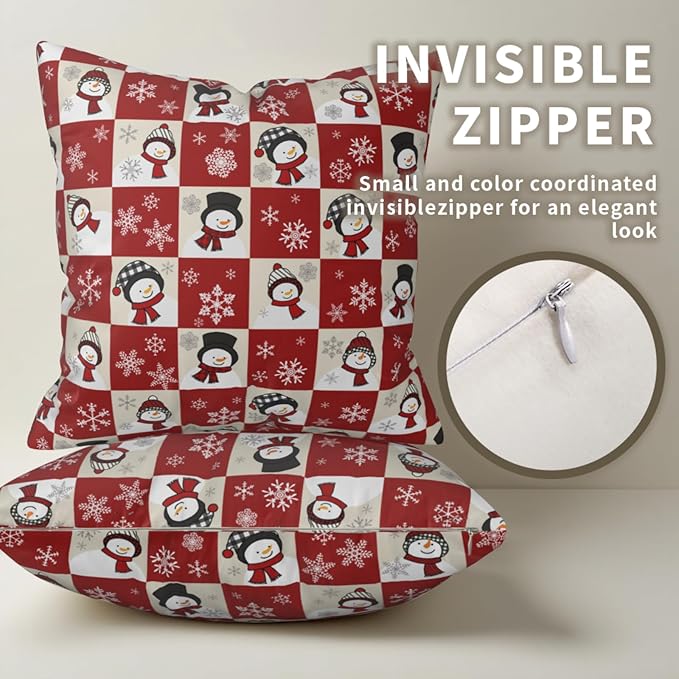 Winter Snowman Pillow Cover - Snowflake Throw Pillows 16x16 Set of 2 Christmas Xmas Throw Pillow Covers for Couch Sofa Bedroom