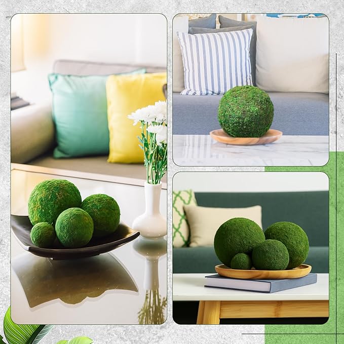 4 Pcs Large Green Moss Balls Artificial Moss Balls Spring Vase Bowl Fillers Hanging for Spring Home Wedding Garden Farmhouse Autumn Table Centerpieces Indoor Outdoor Decor(4 Sizes)