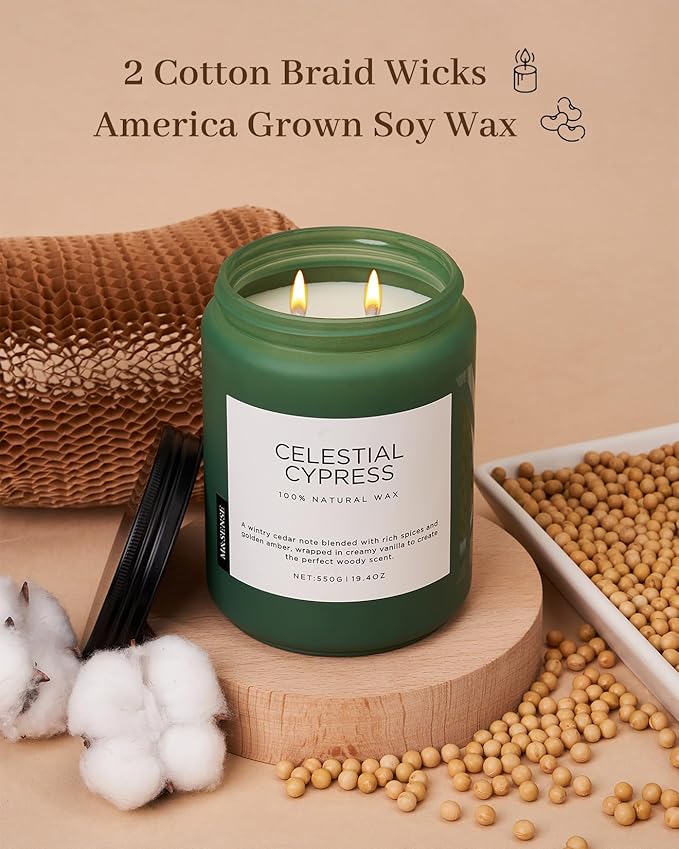 M&SENSE Celestial Cypress - Cedar & Spice Soy Jar Candles, Cedarwood Cardamom Large Winter Scented Candles 19.4oz 110 Hour Long Lasting Burn, Non Toxic Natural Warm Woody Scent Gifts for Men Women
