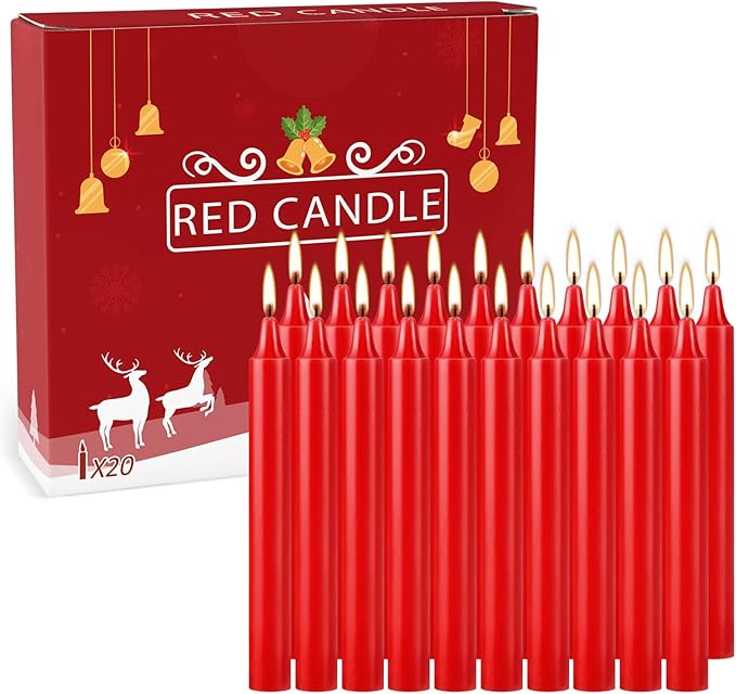 Set of 20 Red Candles –Spell Chime Candles for Christmas,Household, Wedding, Rituals, Prayer, Birthdays, Meditation, Altar,Party and Home Décor Candlesticks - 4 Inch Tall, Unscented (Red)