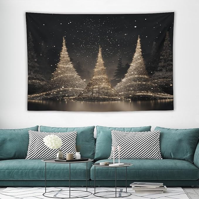 MaSiledy Tapestry Silver Lighted Christmas Trees Tapestries for Bedroom Aesthetic Merry Christmas Winter Xmas Tapastry's Wall Hanging Wall Hanging for Bedroom Living Room Dorm Landscape 60"x90"