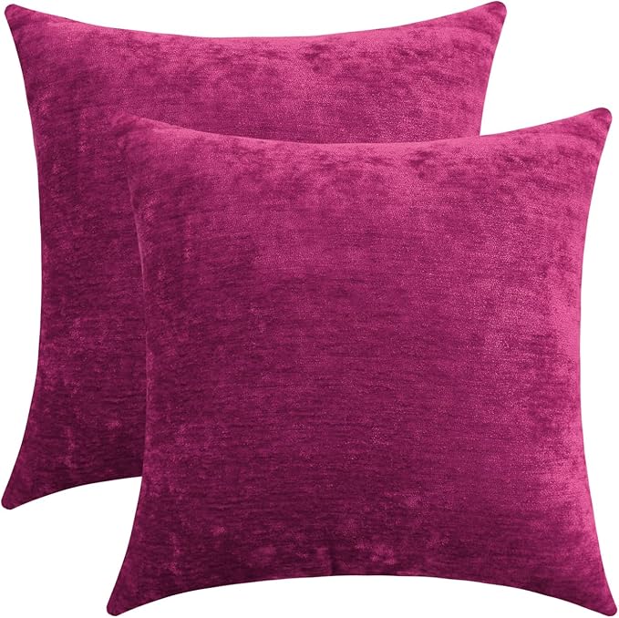 Jeneoo Fuschia Pink Decorative Throw Pillow Covers Soft Chenille Comfy Solid Couch Cushion Case Decor (Set of 2, 14 x 14 Inches)