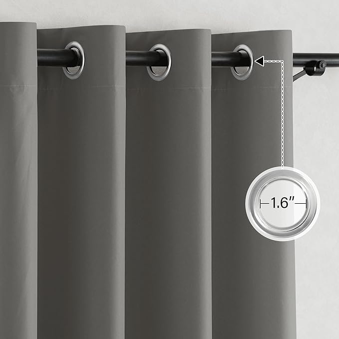 NICETOWN 100% Blackout Curtains for Living Room 96 inches Long, Grommet Thermal Insulated Window Treatment Lightweight Travels Portable Shades for Bedroom/Kids Room, Dark Grey, W52 x L96