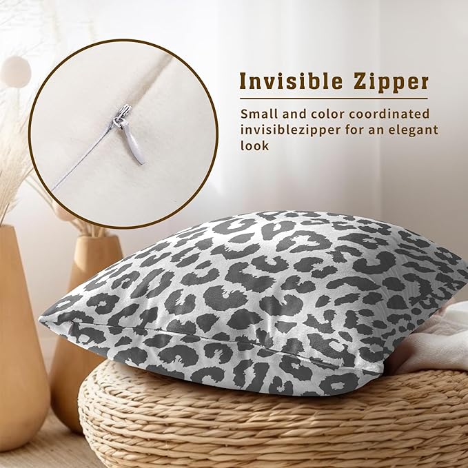 Grey Leopard Throw Pillow Covers - Snow Cheetah Pillow Covers 16x16 Inch Animal Print Pillow Cases Decorative Cushion Cover for Home Sofa Bed Couch