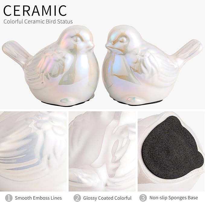 Set of 2 Colorful White Small Birds Statues Home Decor Modern Boho Style Figurine Decorative Ornaments for Living Room, Bedroom, Office Desktop, Cabinets, Shelf