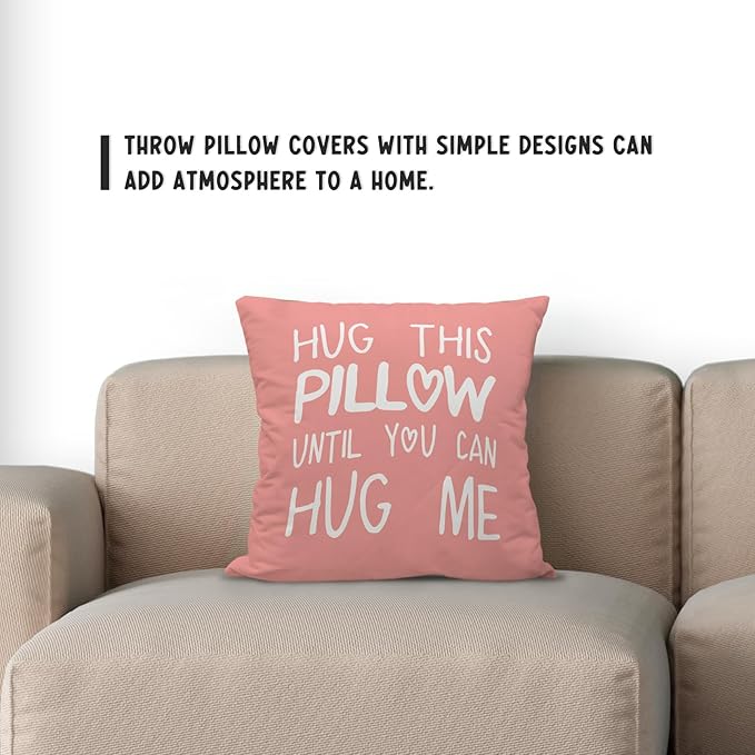 Sufamb Hug This Pillow Until You Can Hug Me Throw Pillow Covers Decor, 24'' x 24'' Pillow case, Boyfriend Girlfriend Birthday Gifts，Long Distance Relationships Gifts， Valentine's Day Gifts(Pink)