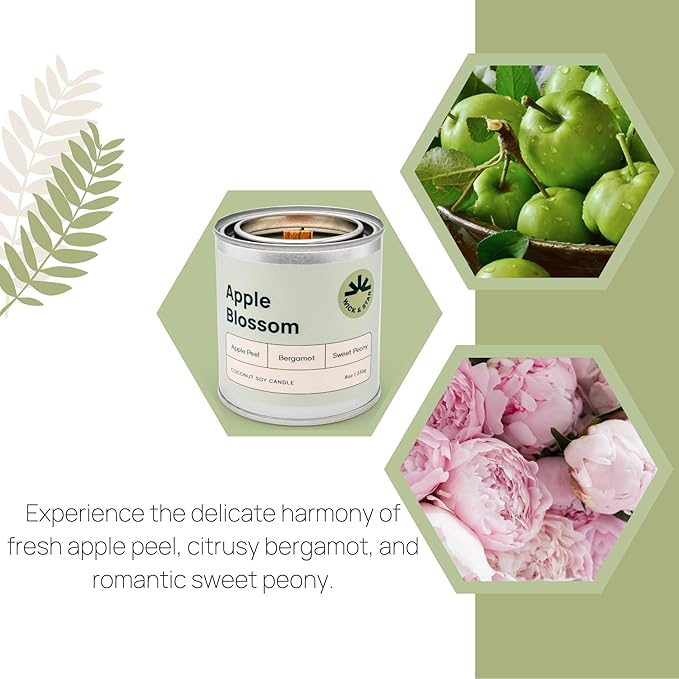 Wick & Star Vegan Non-Toxic, Wood Wick, Natural Coconut Soy Wax Aromatherapy Candle, Clean Burning (Apple Blossom)
