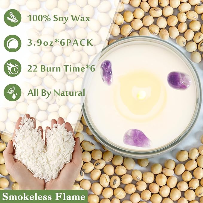 Candles, 6 Pack Sage Candle for Cleansing House Negative Energy, Scented Candles Gifts Set for Women, Crystal Candle Clearance with Crystal Healing Stones, Alternative to Smudge Sticks, Relax & Mind