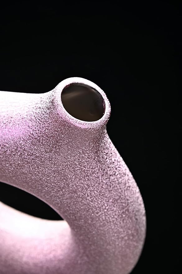 Set of 2 Donut Hollow Ceramic Vase Handmade Minimalist Boho ins Style, Modern Vase for Home Decor for Wedding Dinner Table Party Living Room Office Bedroom (Purple-Gold, Extra Large + Large)