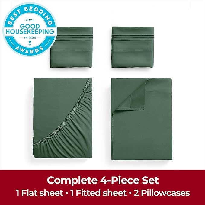 Mellanni Extra Deep Full Sheets - 4 PC Iconic Collection Bedding - Hotel Luxury, Ultra Soft, Cooling Bed Sheets - Wrinkle, Fade, Stain Resistant (Full, Emerald Green)