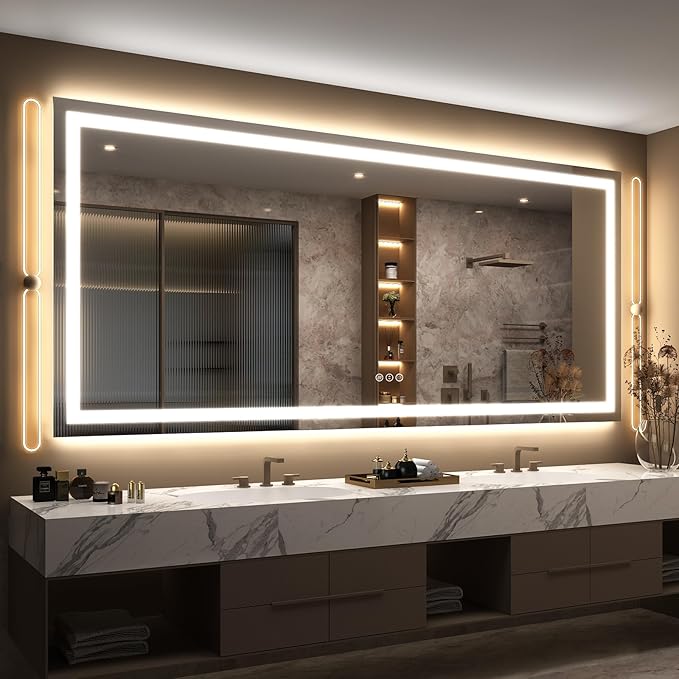 LED Bathroom Mirror for Wall 84x 40, Extra Large Lighted Vanity Mirror with Lights, Dimmable, Anti-Fog, Shatter-Proof, ETL Listed (Front + Backlit)