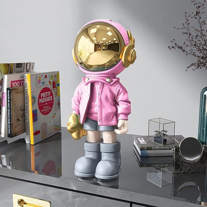 Astronaut Statues Spaceman Sculpture Modern Arts Gifts Pink Figurine Ornament Room Decor for Men,Home and Crafts Desktop Accessories Tabletop Decoration, Living Room, Office, Bookshelf…