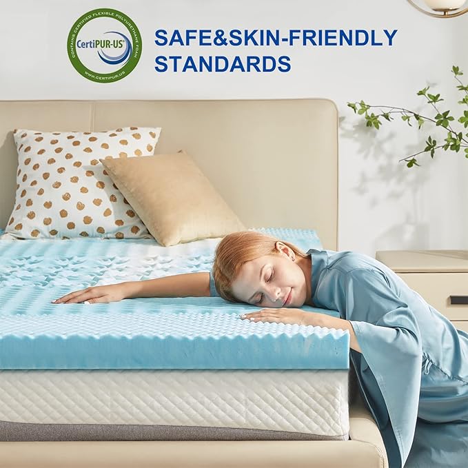SINWEEK 3 Inch Mattress Topper 5-Zone Memory Foam Mattress Topper Pressure Relieve Soft Mattress Pad, CertiPUR-US Certified, Queen Size Blue