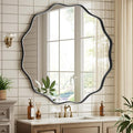 Round Wavy Mirror - 30 Inch Bathroom Vanity Mirror Metal Frame Circle Wall Mounted Mirror for Bedroom Living Room Entryway, Black