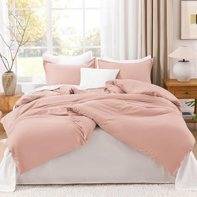 Litanika Comforters Blush Oversized King Size, 3 Pieces Lightweight Solid Bedding Set & Collections, All Season Fluffy Bed Set (120x98In Comforter & 2 Pillowcases)