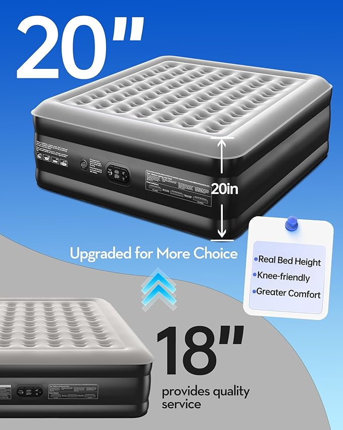 OhGeni 20" Raised King Air Mattress with Built in Pump, Luxury Real Bed Height Blow up Mattress, 3-4 Persons Inflatable Mattress for Guests & Family Party, Ideal for Elder People, 700lbs