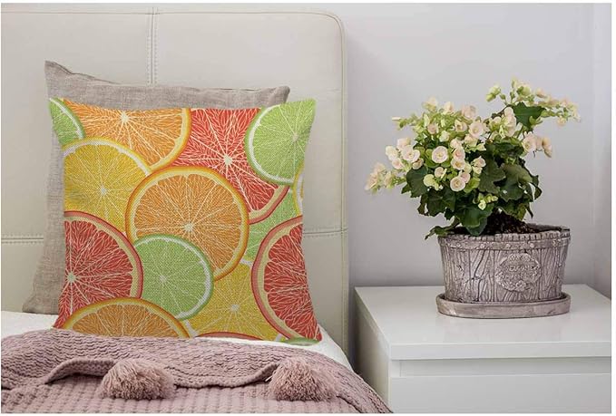 Wondertify Throw Pillow Case Cover Summer Citrus-Fruit Of Grapefruit Lemon Orange Red - Soft Linen Pillow Case for Decorative Bedroom/Livingroom/Sofa/Farm House - Cushion Covers Couch pillow 18x18Inch