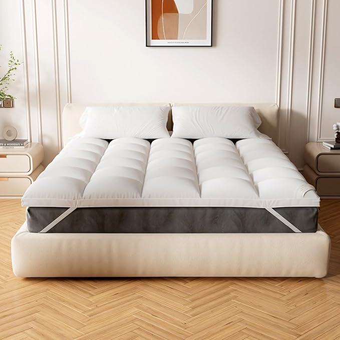 Extra Thick Fitted Mattress Topper - Queen Size | Soft & Cooling Pillow Top Mattress Pad & Protector | Bed Topper for Back Pain, Straps Stretch 6" to 22" Deep
