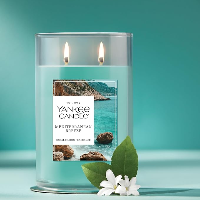 Yankee Candle Large Tumbler Scented Candle with up to 80 Hour Burn Time, Premium Plant Wax Blend for Consistent Burn, 20 oz Tumbler Candle with Room Filling Fragrance, Mediterranean Breeze