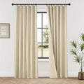 KangBang Linen Blackout Curtains 84 Inches Long, Back Tab Rod Pocket Boho Beige Curtains Room Darkening Soundproof Elegant Thick Linen Drapes for Living Room Baby Nursery(2 Panels, 52Wx84L)